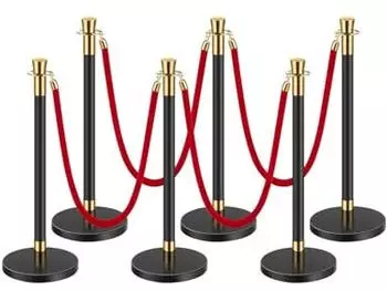 VEVOR Absperrpfosten 6er-Set, 1,5m schwarzer Edelstahl, 4 rote Samtkordeln (HJHGT320PDTCRED6-4)