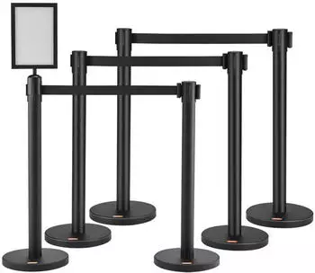 VEVOR Personenleitsystem Absperrpfosten 6-teilig, Einziehbares Band 2m x 48mm, Schwarz (2MIHGHD1CPJD-6)