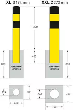 Moravia Rammschutz-Poller XXL Stahl 273x1600mm gelb-schwarz (199.13.769)