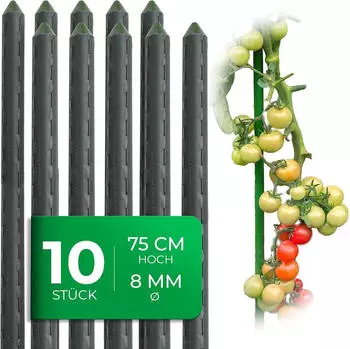 Novatool Pflanzst&auml;be 75cm 8mm gr&uuml;n kunststoffummanteltes Metall 10er-Set
