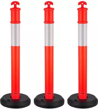 VEVOR Verkehrsleitpfosten 1140mm bef&uuml;llbarer Fu&szlig;, Reflexstreifen, Rot (3er-Pack)