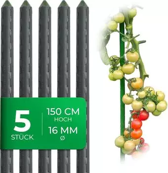 Novatool Pflanzst&auml;be 150cm 16mm gr&uuml;n kunststoffummanteltes Metall 5er-Set