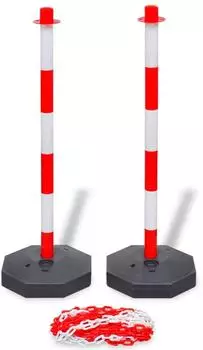 vidaXL Pfosten-Set mit Absperrkette 10m Kunststoff, Rot (141821)
