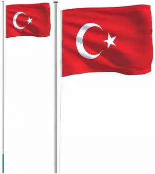 vidaXL Türkei-Flagge mit Mast 6,08m Aluminium (3147115)