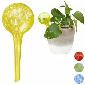 Relaxdays Bew&auml;sserungskugel 2er Set dosierte Bew&auml;sserung Pflanzen u. Blumen Gie&szlig;hilfe B&uuml;ro Urlaub &Oslash; 6 cm Glas gelb 2 St&uuml;ck 2 (10025455_48)