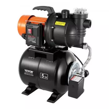 VEVOR Hauswasserwerk 735W 3785l/h mit 19L Druckbehälter, 39m Förderhöhe (FSGP1200C)
