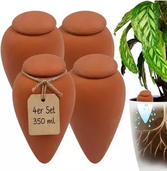 Relaxdays Tonkegel mit Deckel, Terrakotta, 350ml, 4er-Set