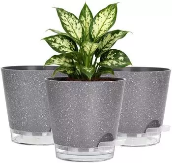 LuxusKollektion Pflanzt&ouml;pfe mit Selbstbew&auml;sserungssystem, 15cm, grau gefleckt, 3er-Set