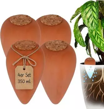 Relaxdays Tonkegel Bewässerung 4er Set, 350ml, terrakotta