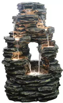 Dehner Gartenbrunnen Salto mit LED Beleuchtung Polyresin grau (6742464)