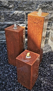 Jürgen Bocker Garten-Ambiente Säulenbrunnen eckig 3er-Set Cortenstahl Roststahl 80/60/40x20 cm ohne Becken (SB 100291)
