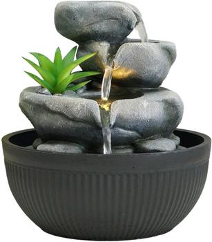 Dehner Zimmerbrunnen Lono ca. 21 cm Höhe 21 cm Polyresin grau/schwarz 21 cm Breite Brunnen mit LED Beleuchtung