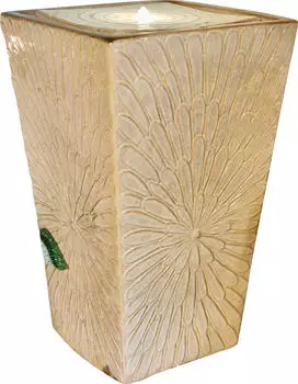 Granimex Embudo Keramik-Wasserw&uuml;rfel beige mit Pumpe & LED-Beleuchtung 35x35x56cm (939)