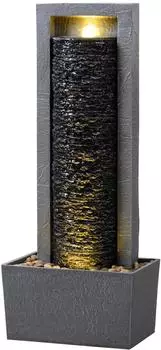 Teamson Gartenbrunnen Säule LED Warmweiß Schichtstein-Design Polyresin Dunkelgrau (FT0525DGR-EU)