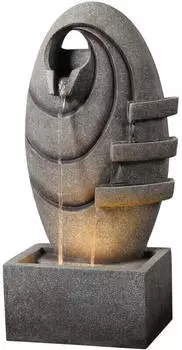Teamson Ovaler Gartenbrunnen mit warmem LED-Licht, Dunkelgrau Steinoptik (FT4324GRR-EU)