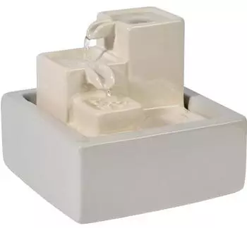 Dobar Dreistufiger Tischbrunnen Keramik Stein-Design, Wei&szlig; (96416e)