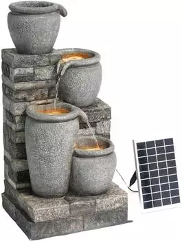 Teamson Solar-Gartenbrunnen 4 Stufen Grau Kunststoff (FT0224GS)