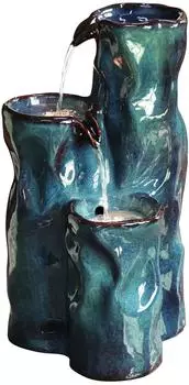 Dehner Corso Gartenbrunnen Keramik, LED, solarf&auml;hig, 38x34x64,5cm, blau