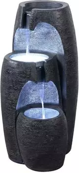 Teamson Gartenbrunnen 3-stufig Kaskade LED-Lichter Steinoptik Schwarz (FT4224BKR-EU)