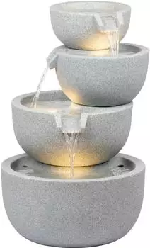 Dobar Rama 4-stufiger Gartenbrunnen mit LED, Kunststoff, Grau (96106e)
