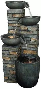 Dehner Mattone Gartenbrunnen Polyresin Naturstein-Optik LED solarf&auml;hig 46x89x43cm (20010025162)