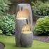 Teamson 3-stufiger Außenbrunnen mit LED-Lichtern, graue Steinoptik Polyresin, einstellbarer Durchfluss (FT4224GR-EU)