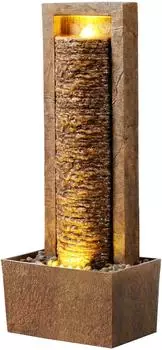 Teamson Säulenbrunnen LED Geschichtetes Felsdesign Polyresin Braun (FT0525BRR-EU)