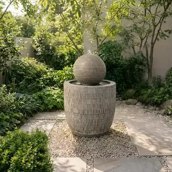 Köhko Zen-Kugel Gartenbrunnen mit LED, strukturierte Oberfläche