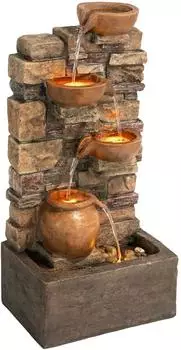 Teamson Kaskadenbrunnen 4-stufig LED, Outdoor, Braun (FT0724BRR-EU)