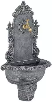 Relaxdays Wandbrunnen antik mit Wasserhahn, Aluguss, grau, XL (75x44x22cm)