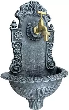 Relaxdays Wandbrunnen antik, Aluguss, grau, 40x24,5x13cm