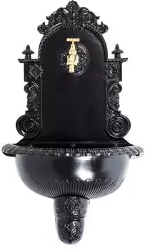 Aubaho Wandbrunnen Aluminium, schwarz, Antik-Stil, 72cm