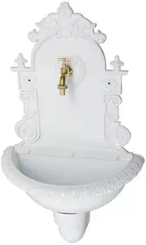 Aubaho Wandbrunnen mit Becken Weintrauben-Motiv, Aluminium, weiß, antik