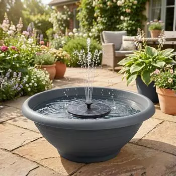 matches21 Solar-Brunnen Set mit Akku, Schale grau Ø50cm (128334-47804)