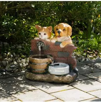 Esotec Solarbrunnen Hundewelpe & Katze, LiFePo4-Akku (101334)