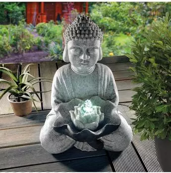 Esotec Solarbrunnen Buddha mit Akku und LED-Beleuchtung, H43cm (101327)