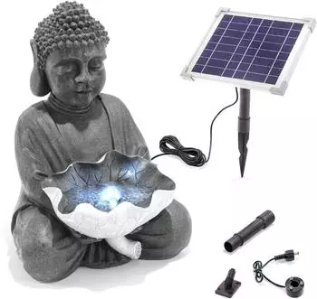 Esotec Solarbrunnen Buddha ruhend, ZEN-Gartendeko mit LED & Akku (101331)