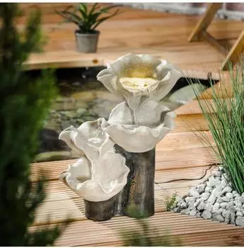 Esotec Lotus-Kaskadenbrunnen Solar mit LED-Beleuchtung, H38cm (101329)