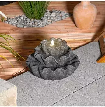Esotec Muschel-Solarbrunnen mit Akku und LED, dunkelgrau, H22,5cm (101328)