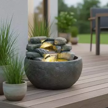Arnusa BK911 Gartenbrunnen Steinoptik Ø50cm, warmweiße LED (BK911)