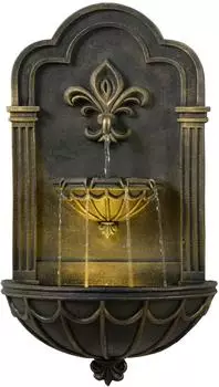 Teamson Fleur-de-Lis Wandbrunnen Outdoor mit LED, schwarz/gold, 80cm