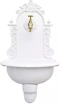 Aubaho Wandbrunnen Waschbecken Nostalgie-Stil, Aluminium, weiß, 72cm