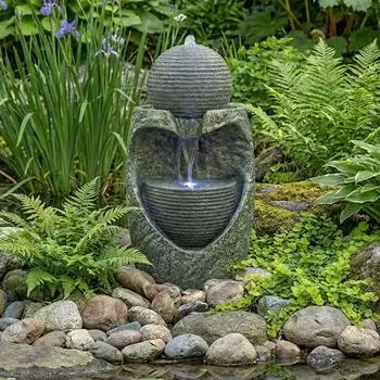 Köhko Steinquell Aura Gartenbrunnen Natursteinoptik mit LED (17004)