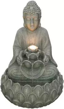 Dehner Yoga Gartenbrunnen, Polyresin, grau, warmweiße LED, solarfähig, 36,5x55x36,5cm