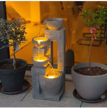 Esotec Kaskadenbrunnen Steinoptik mit LED-Licht, Solar (101381)