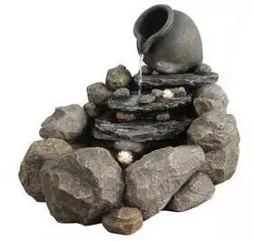 Dehner Soltero Gartenbrunnen Polyresin, grau, LED-Beleuchtung, solarfähig