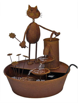 Marelida Wasserspiel mit Katze und Blume Metall inkl. Pumpe 34,5x41,5cm