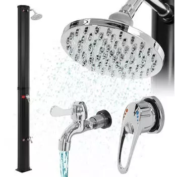 ECD Germany ML-Design Solardusche 35L 217cm Schwarz mit Fu&szlig;dusche & Regenduschkopf (4064649012677)