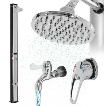 ECD Germany Solardusche Au&szlig;endusche 35L 217cm eckig mit Fu&szlig;dusche, Silber/Schwarz (390001881)