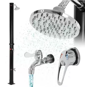 ML-Design Solardusche Gartendusche 20L rund 210cm mit Fu&szlig;dusche, Schwarz (4064649071711)